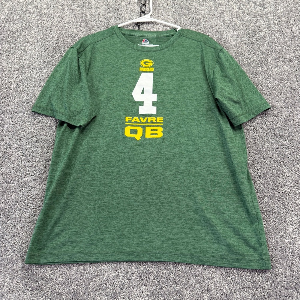 Majestic T Shirt Mens L Green Brett Favre Green Bay Packers NFL QB Jersey Tee